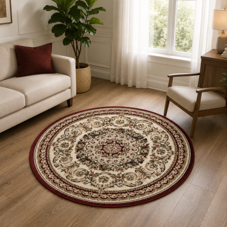 Covoare Living - Covor Clasic Rotund, Model Lotos 539/120, Crem/Rosu