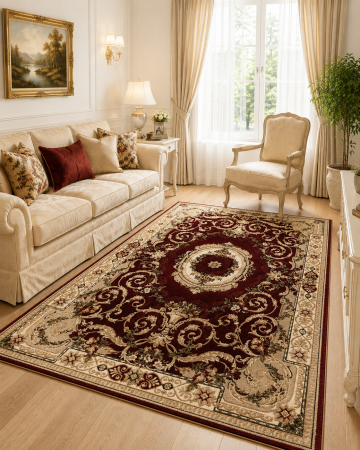 Covoare clasice - Covor Clasic Sufragerie/Dormitor, Model Lotos 15002/210, Crem/Grena