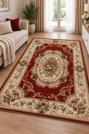 Covoare Living - Covor Clasic Sufragerie/Dormitor, Model Lotos 1557/210, Crem/Rosu