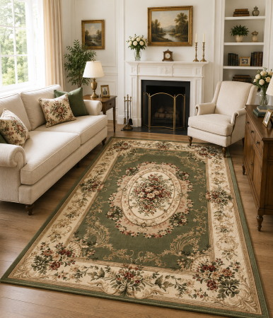 Covoare clasice - Covor Clasic Sufragerie/Dormitor, Model Lotos 1557/310, Crem/Verde