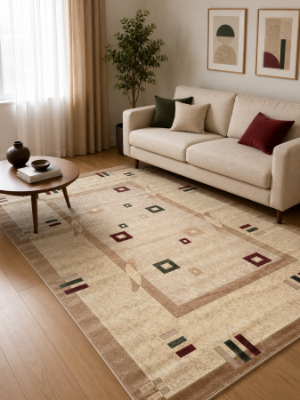 Covoare Moderne si Geometrice - Covor Clasic Sufragerie/Dormitor, Model Lotos 579/110, Crem/Bej