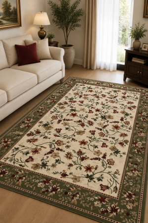 Covoare clasice - Covor Clasic Sufragerie, Model Lotos 15075/160, Crem/Verde