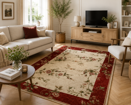 Covoare Living - Covor Clasic Sufragerie, Model Lotos 1517/120, Crem/Rosu