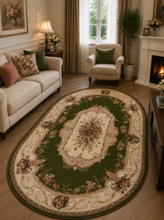 Covoare Living - Covor Clasic Sufragerie, Model Lotos 507, Covor Oval, Verde
