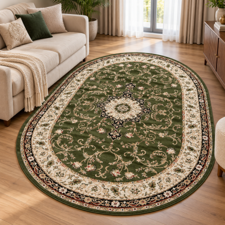 Covoare clasice - Covor Clasic Sufragerie, Model Lotos 523, Oval, Verde