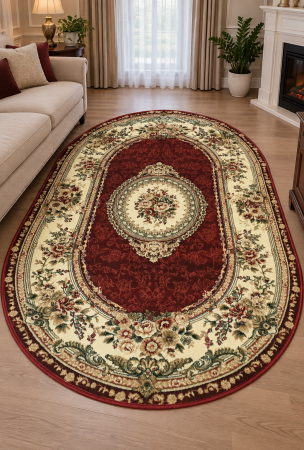 Covoare Living - Covor Clasic Sufragerie, Model Lotos 571/210, Oval, Rosu