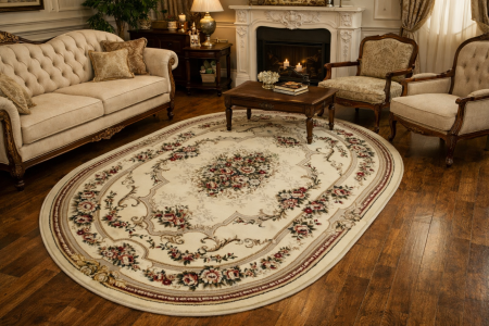 Covoare clasice - Covor Clasic Sufragerie, Model Lotos 574/100, Oval, Crem