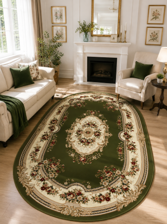 Covoare Living - Covor Clasic Sufragerie, Model Lotos 575-310 Oval, Crem/Verde