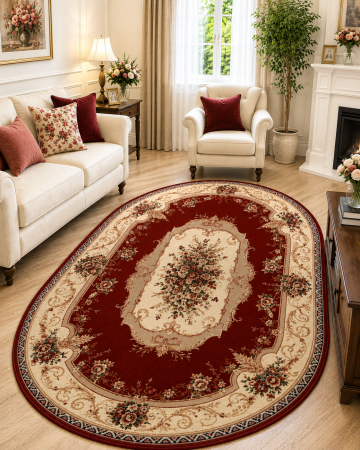 Covoare Living - Covor Clasic Sufragerie , Model Oval 507/201, Rosu/Crem