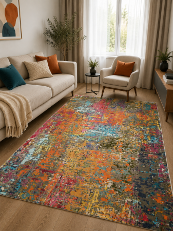 Covoare Living - Covor Sufragerie/Dormitor, Model CES14, Maro/Multicolor