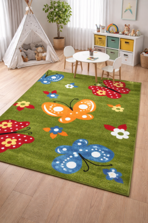 Covoare Copii - Covor Copii, Model Kolibri Fluturi 11206/130, Verde