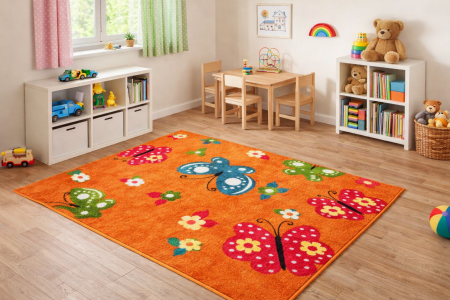 Covoare - Covor Copii, Model Kolibri Fluturi 11206/160, Portocaliu