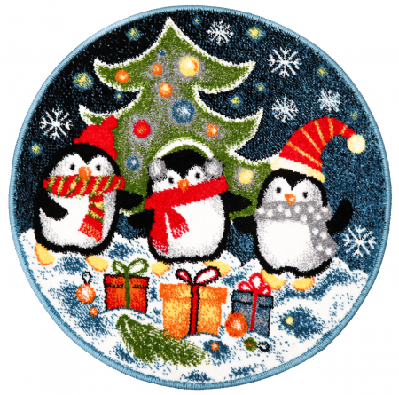 Covoare - Covor Rotund Camera Copii Model Pinguini 11504-140, Multicolor, Inaltime Fir 9 mm, Antialergic, Polipropilena, Gradinita, Cresa, Loc de Joaca