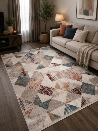 Covoare Dormitor - Covor Geometric Living Akropolis 225 Crem/Grena