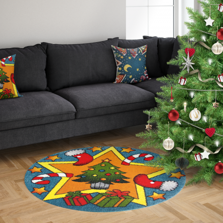 Covoare Living - Model de Craciun 11092, Covor Rotund, Dimensiunea 67x67 cm, Multicolor