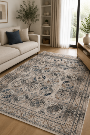 Covoare Living - Covor Living Anouk 425 Crem-Gri ,Model Traditional cu franjuri