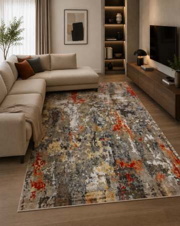 Covoare Moderne si Geometrice - Covor Living/Dormitor, Model Kolibri 11582/BG92, Gri/Maro/Rosu