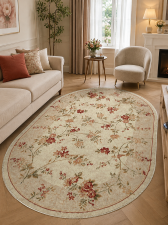 Covoare clasice - Covor Oval Sufragerie/Dormitor, Model Lotos 551/100, Crem / Bej