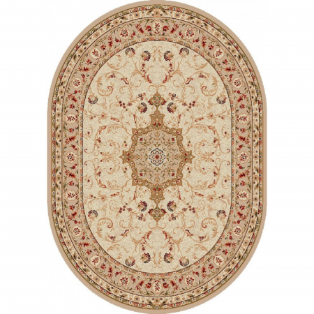 Covoare clasice - Covor Oval Model Lotos 523-100, Bej, Crem, Inaltime Fir 8 mm, Antialergic, Polipropilena, Living, Dormitor, Sufragerie, Birou