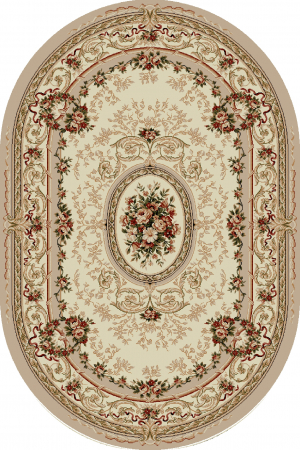 Covoare rotunde si ovale - Covor Oval Model Lotos 568-100, Crem, Inaltime Fir 8 mm, Antialergic, Polipropilena, Living, Dormitor, Sufragerie, Birou