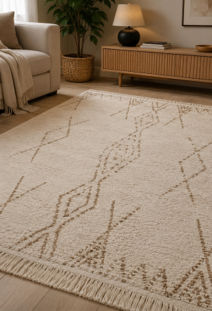 Covoare Living - Covor modern din bumbac cu franjuri - crem/maro 120x170 cm - Alena 125