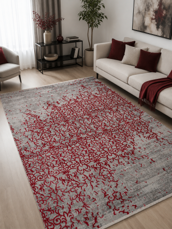 Covoare Living - Covor Modern Living/Dormitor, Model Baroque 225 gri/rosu