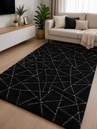 Covoare Living - Covor Modern Living/Dormitor, Model Bijou 125, Negru/Argintiu