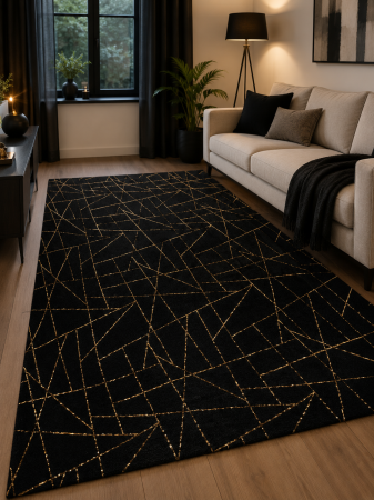 Covoare Living - Covor Modern Living/Dormitor, Model Bijou 125, Negru/Auriu