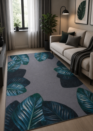Covoare Living - Covor Modern Sufragerie, Model Tropical 125, Negru/Verde