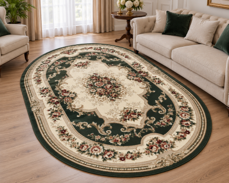 Covoare Living - Covor Oval, Lotos 574/310, Verde, 1800 gr/mp