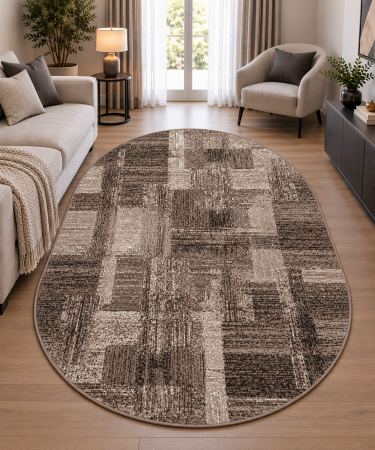 Covoare Living - Covor Oval Mira 24007/120, Model Dormitor/Sufragerie, Maro