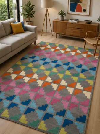 Covoare Living - Covor din Lână Modern Sufragerie, Model Cristal 8019, Multicolor