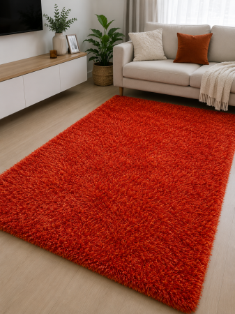 Covoare Living - Covor Pufos Modern Sufragerie, Model Beat 8102, Rosu/Orange