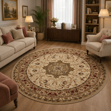 Covoare Living - Covor Rotund, Model Lotos 523/100, Crem/Bej