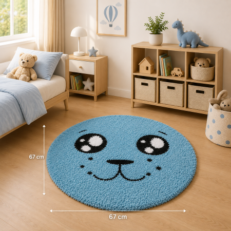 Covoare - Covor Rotund,Model Smile 12090/3312, Camera Copilului, Dimensiunea 67x67 cm, Albastru