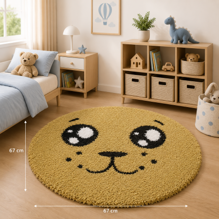 Covoare - Covor Rotund,Model Smile 12090/5249, Camera Copilului, Dimensiunea 67x67 cm, Mustar