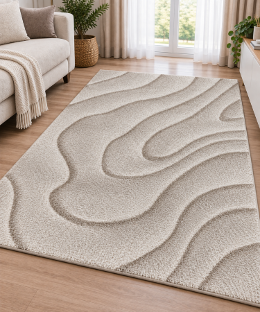 Covoare Living - Covor Sufragerie /Dormitor/ Camera Copii, Model Aria 05/120, Inaltime fir 17 mm, Crem