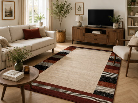 Covoare Living - Covor Sufragerie/Dormitor, Model 1591/120, Rosu/Crem