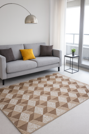 Covoare Living - Covor Sufragerie/Dormitor, Model Cardinal 25505-110, Dreptunghiular, Bej, Efect 3D