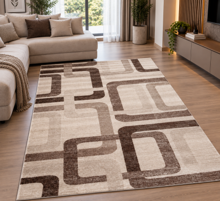 Covoare Living - Covor Sufragerie/Dormitor, Model Daffi 13151, Maro/Crem