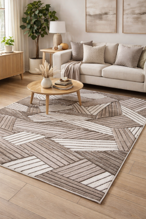 Covoare Living - Covor Sufragerie/Dormitor, Model Fashion, Dreptunghiular, Maro /Crem