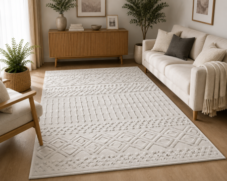 Covoare Living - Covor Sufragerie/ Dormitor, Model Oksi 38003/100, Alb