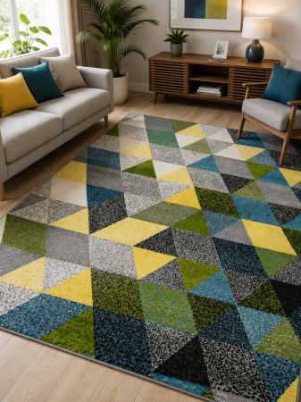 Covoare Living - Covor Sufragerie/ Dormitor, Model Shapes 11151/190, Turcoaz/Galben