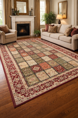 Covoare clasice - Covor Sufragerie/Dormitor, Model Timbre 1518/120, Rosu