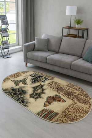 Covoare Living - Covor Sufragerie, Model Fluturi 1607, Bej/Maro