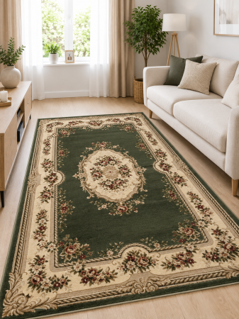 Covoare clasice - Covor Sufragerie, Model Lotos 575/310, Verde, 1800 gr/mp