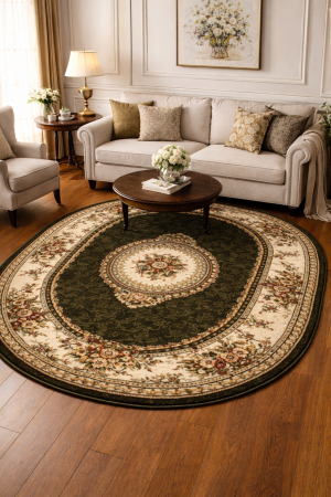 Covoare clasice - Covor Sufragerie, Model Oval 571/310, Crem/Verde