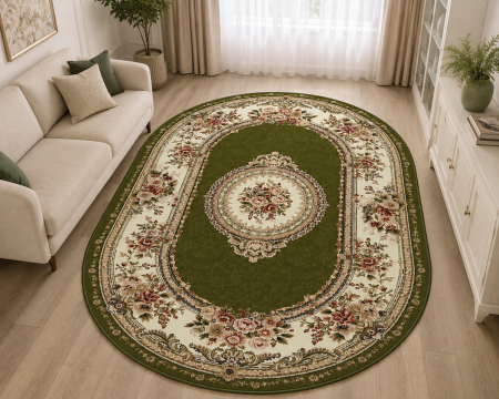 Covoare Living - Covor Sufragerie, Model Oval 571/310, Crem/Verde