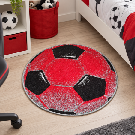 Covoare Copii - Covoras Rotund, Model 11198/120 Minge Fotbal, Rosu