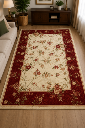 Covoare Living - CovorSufragerie/Dormitor, Model 551/120, Crem/Rosu
